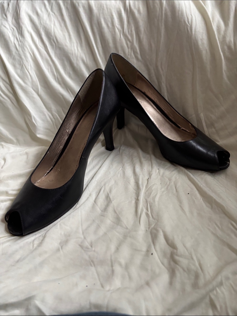 naturalizer Pathina size 10 black leather peep toe heels Y2K